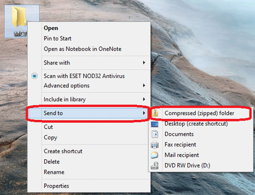 Windows 8 Desktop Properties, Send To Compressed Folder